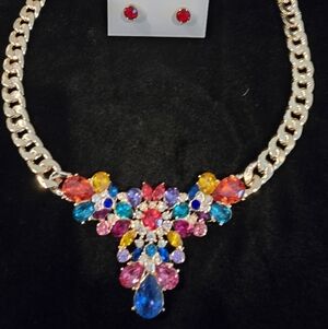 Colorful Gemstone Necklace and Earring Set